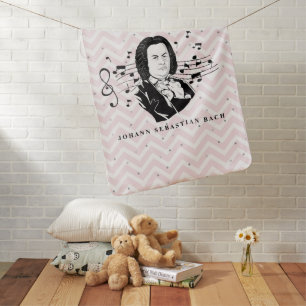 Johann Sebastian Bach Portrait and Bust with Notes Baby Blanket