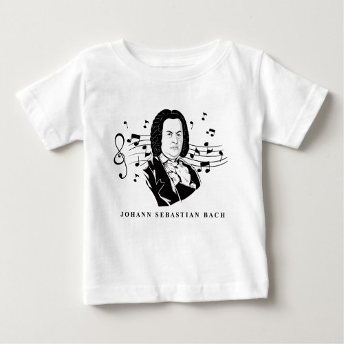 Johann Sebastian Bach Portrait and Bust with Notes Baby T_Shirt