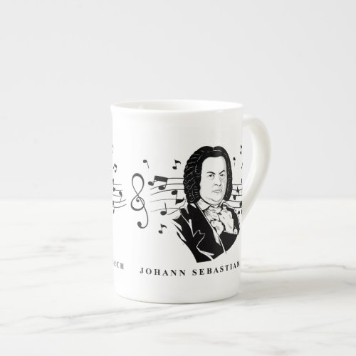 Johann Sebastian Bach Portrait and Bust with Notes Bone China Mug