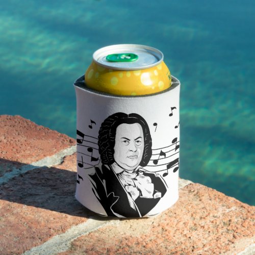 Johann Sebastian Bach Portrait and Bust with Notes Can Cooler