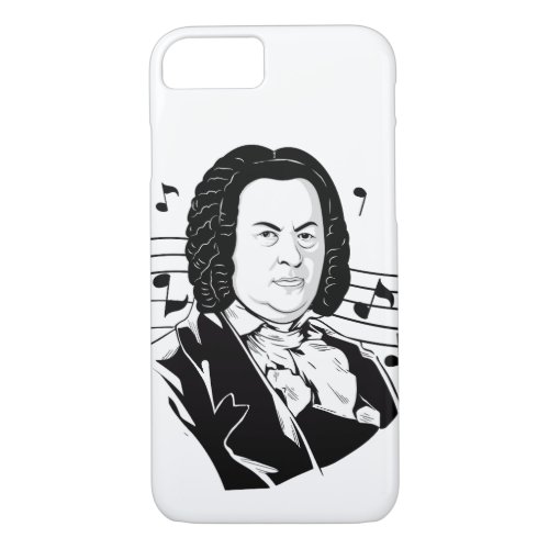 Johann Sebastian Bach Portrait and Bust with Notes iPhone 87 Case