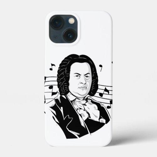 Johann Sebastian Bach Portrait and Bust with Notes iPhone 13 Mini Case