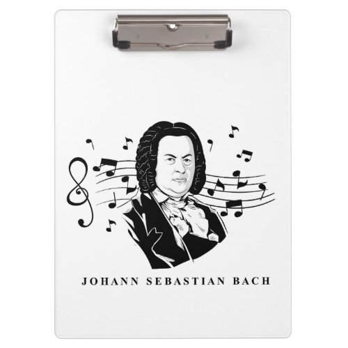 Johann Sebastian Bach Portrait and Bust with Notes Clipboard