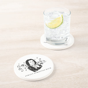 Johann Sebastian Bach Portrait and Bust with Notes Coaster