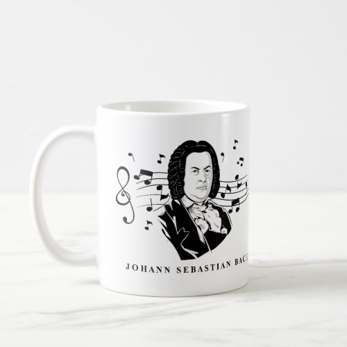 Johann Sebastian Bach Portrait and Bust with Notes Coffee Mug