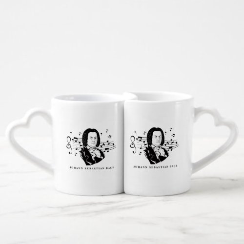 Johann Sebastian Bach Portrait and Bust with Notes Coffee Mug Set