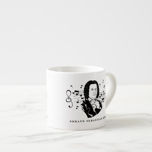 Johann Sebastian Bach Portrait and Bust with Notes Espresso Cup