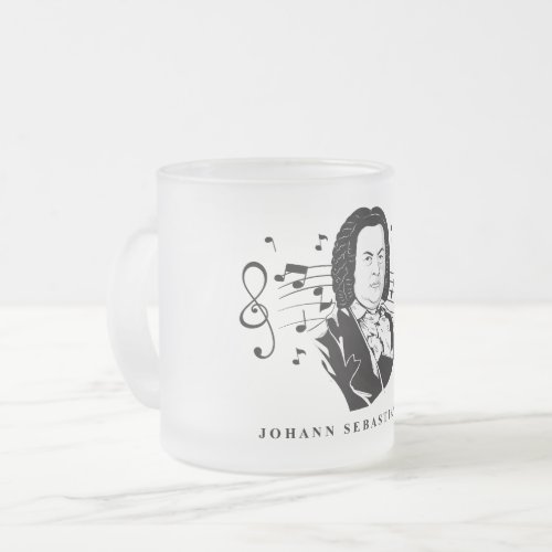 Johann Sebastian Bach Portrait and Bust with Notes Frosted Glass Coffee Mug