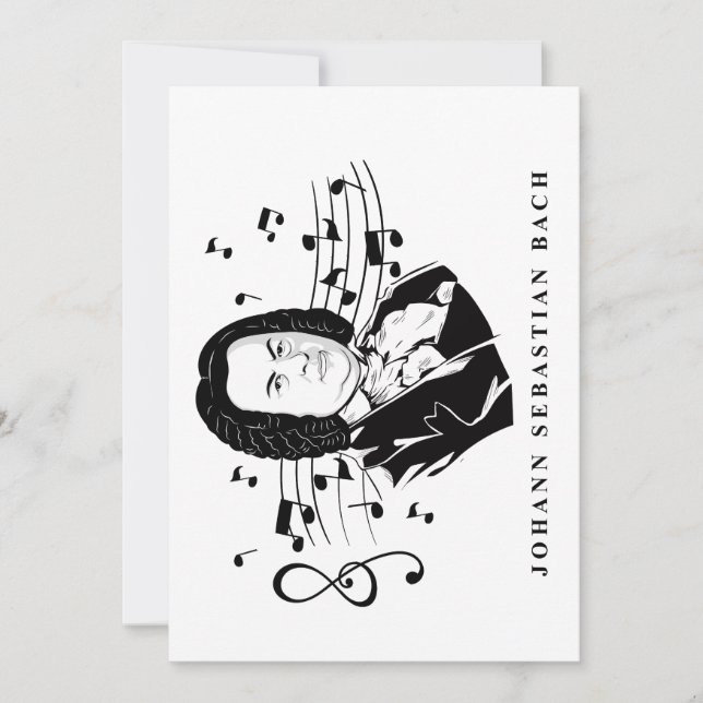 Johann Sebastian Bach Portrait and Bust with Notes Invitation (Front)