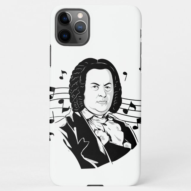 Johann Sebastian Bach Portrait and Bust with Notes iPhone Case (Back)