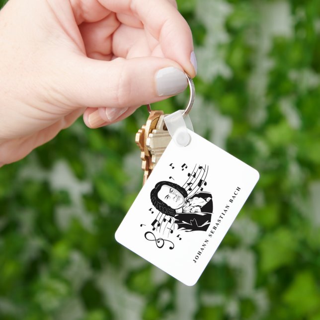 Johann Sebastian Bach Portrait and Bust with Notes Keychain (Hand)