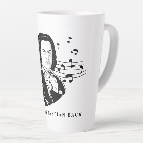Johann Sebastian Bach Portrait and Bust with Notes Latte Mug