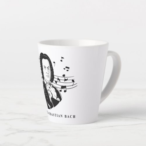 Johann Sebastian Bach Portrait and Bust with Notes Latte Mug