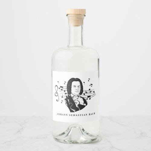 Johann Sebastian Bach Portrait and Bust with Notes Liquor Bottle Label