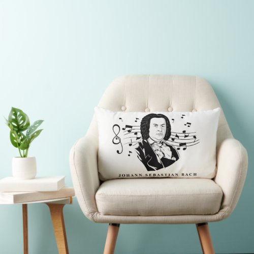 Johann Sebastian Bach Portrait and Bust with Notes Lumbar Pillow