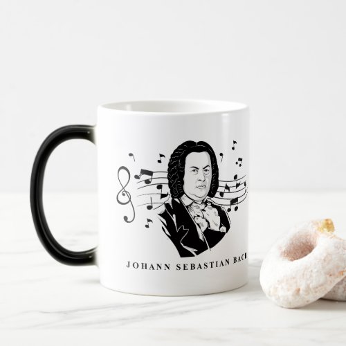 Johann Sebastian Bach Portrait and Bust with Notes Magic Mug