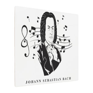 Johann Sebastian Bach Portrait and Bust with Notes Metal Print