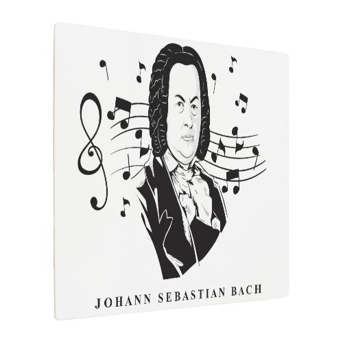 Johann Sebastian Bach Portrait and Bust with Notes Metal Print