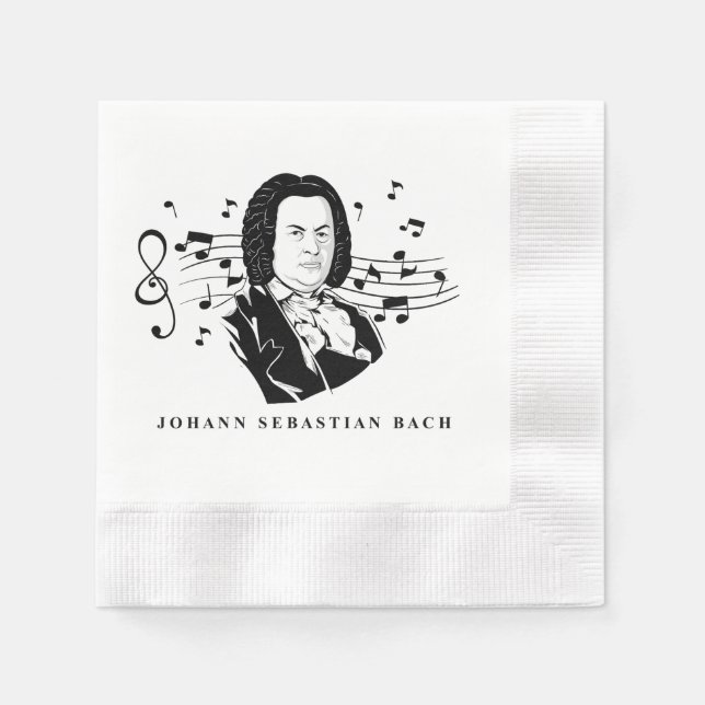 Johann Sebastian Bach Portrait and Bust with Notes Napkins (Front)