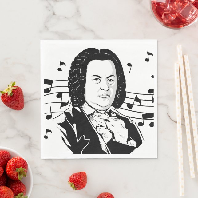 Johann Sebastian Bach Portrait and Bust with Notes Napkins (Insitu)