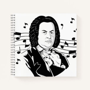 Johann Sebastian Bach Portrait and Bust with Notes Notebook