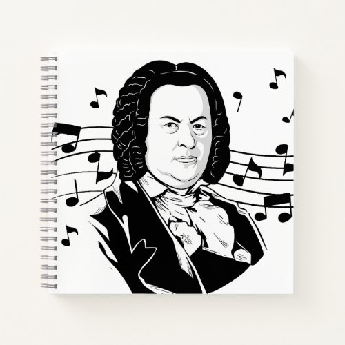 Johann Sebastian Bach Portrait and Bust with Notes Notebook