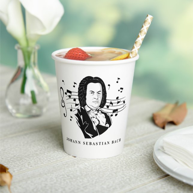 Johann Sebastian Bach Portrait and Bust with Notes Paper Cups (Insitu)