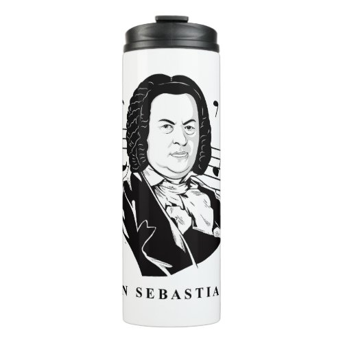 Johann Sebastian Bach Portrait and Bust with Notes Thermal Tumbler