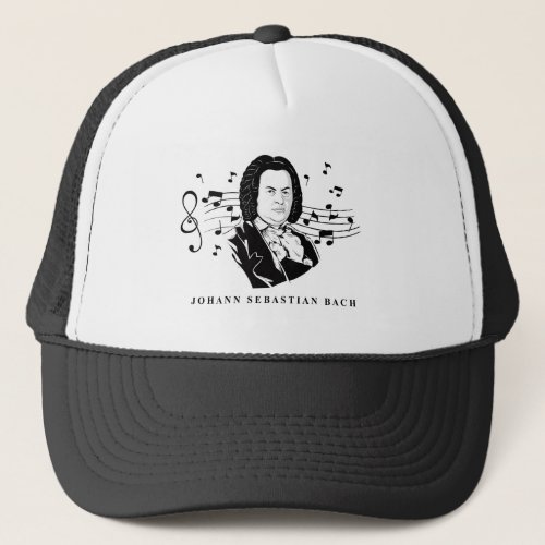 Johann Sebastian Bach Portrait and Bust with Notes Trucker Hat