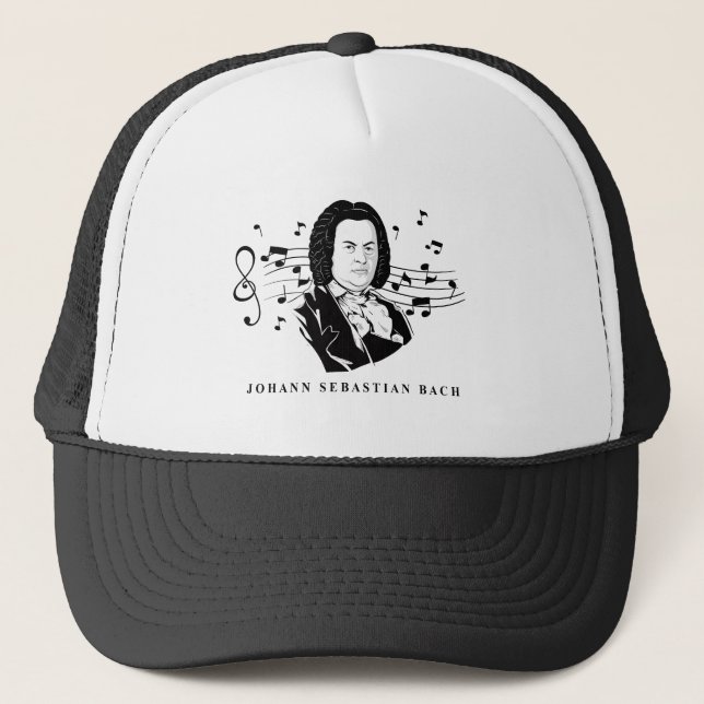 Johann Sebastian Bach Portrait and Bust with Notes Trucker Hat (Front)