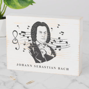 Johann Sebastian Bach Portrait and Bust with Notes Wooden Box Sign