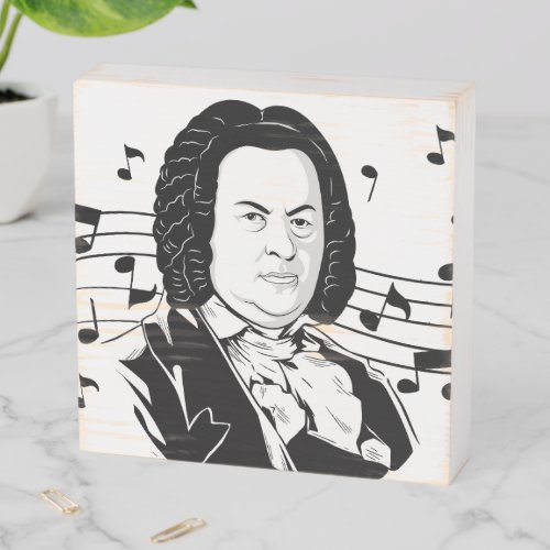 Johann Sebastian Bach Portrait and Bust with Notes Wooden Box Sign