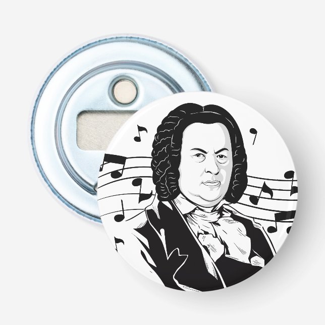Johann Sebastian Bach Portrait / Bust with Notes Bottle Opener (Front)