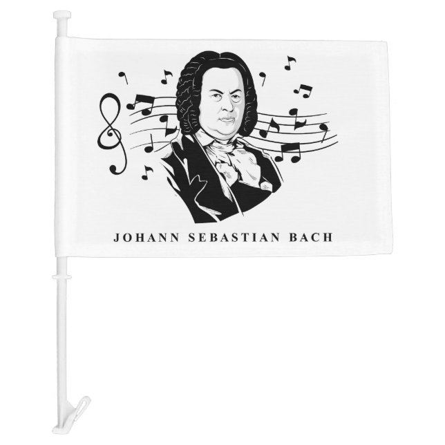 Johann Sebastian Bach Portrait / Bust with Notes Car Flag (Front)