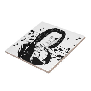 Johann Sebastian Bach Portrait / Bust with Notes Ceramic Tile