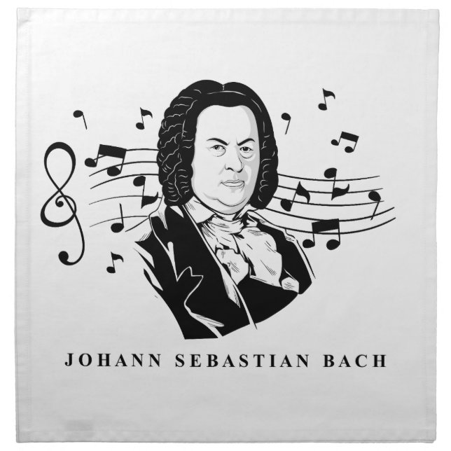 Johann Sebastian Bach Portrait / Bust with Notes Cloth Napkin (Front)