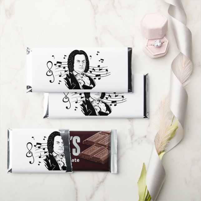 Johann Sebastian Bach Portrait / Bust with Notes Hershey Bar Favors (Front)