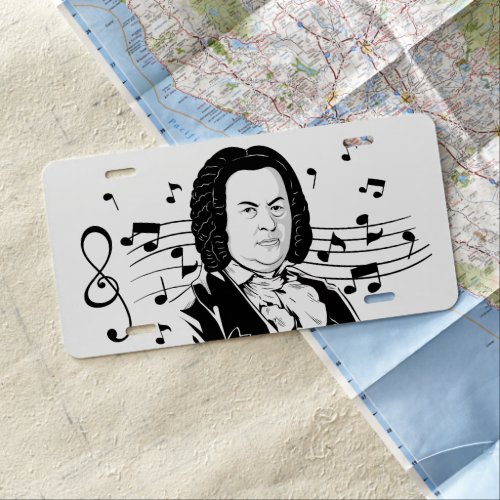 Johann Sebastian Bach Portrait  Bust with Notes License Plate