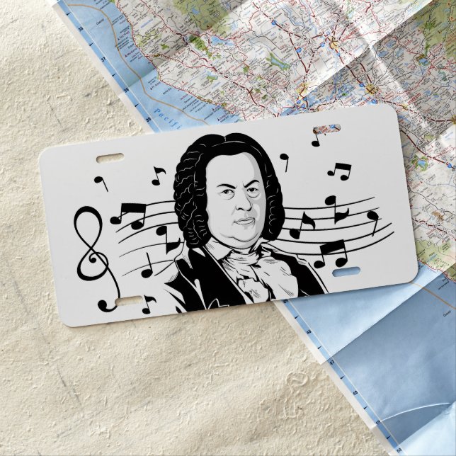 Johann Sebastian Bach Portrait / Bust with Notes License Plate (In Situ)