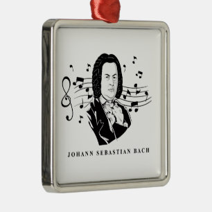 Johann Sebastian Bach Portrait / Bust with Notes Metal Ornament