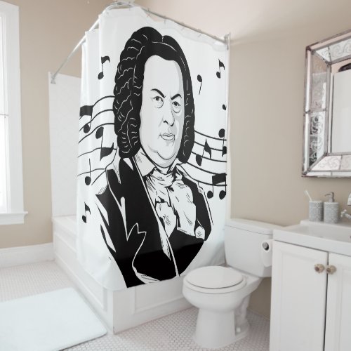 Johann Sebastian Bach Portrait  Bust with Notes Shower Curtain