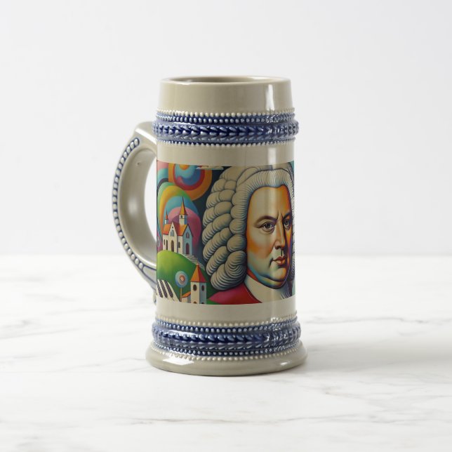 Johann Sebastian Bach: portrait in a modern painti Beer Stein (Front Left)