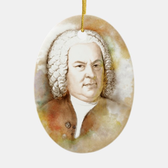 Johann Sebastian Bach Portrait in beige Ceramic Ornament (Front)