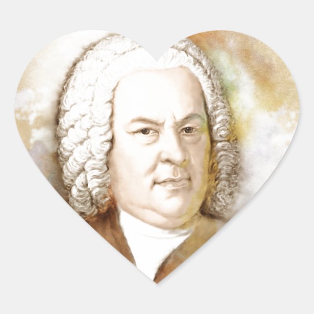 Johann Sebastian Bach Portrait in beige Heart Sticker (Front)