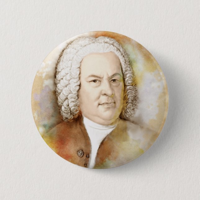 Johann Sebastian Bach Portrait in beige Pinback Button (Front)