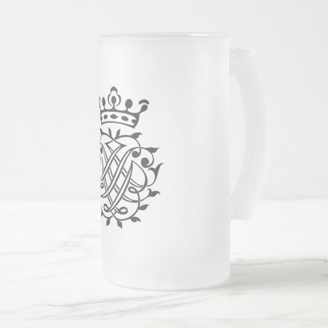 Johann Sebastian Bach Seal Crest Monogram Insignia Frosted Glass Beer Mug (Front Right)