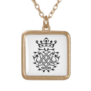 Johann Sebastian Bach Seal Crest Monogram Insignia Gold Plated Necklace