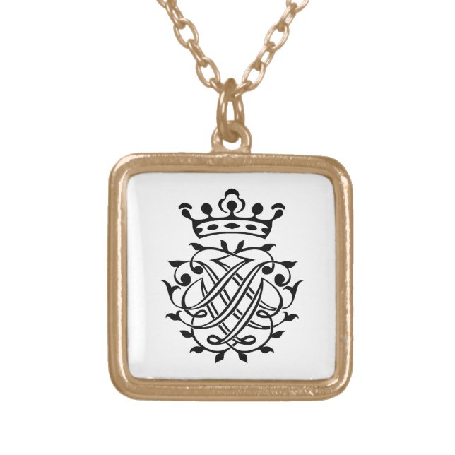Johann Sebastian Bach Seal Crest Monogram Insignia Gold Plated Necklace (Front)
