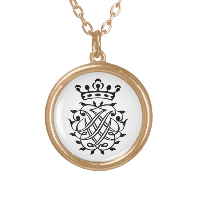 Johann Sebastian Bach Seal Crest Monogram Insignia Gold Plated Necklace (Front)