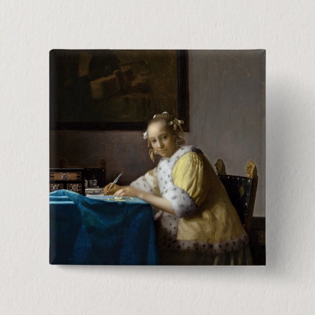 Johannes Vermeer - A Lady writing a Letter Button (Front)